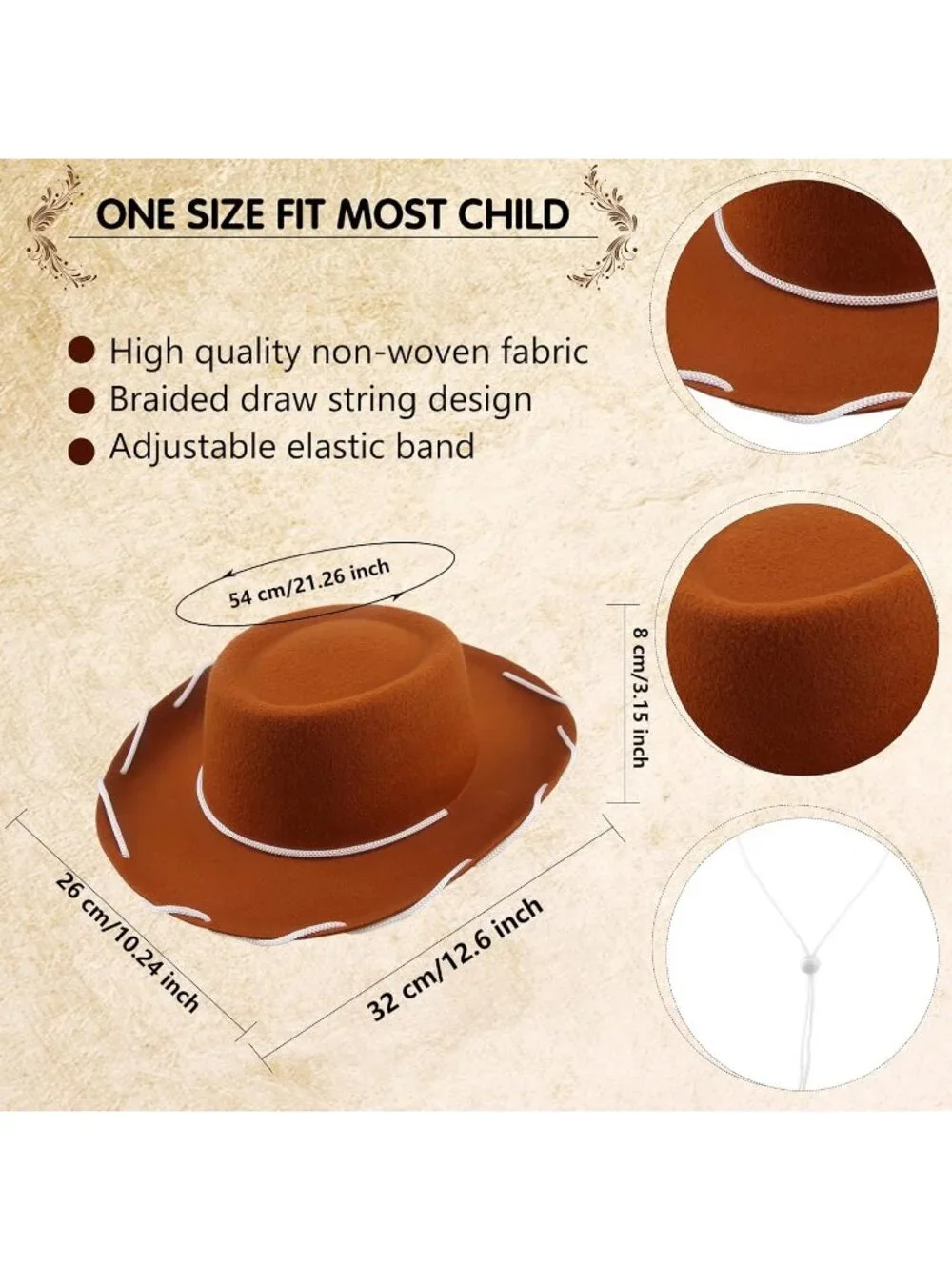 Kids Red Brown Felt Western Costume Cowboy Cowgirl Hats 8 Pack